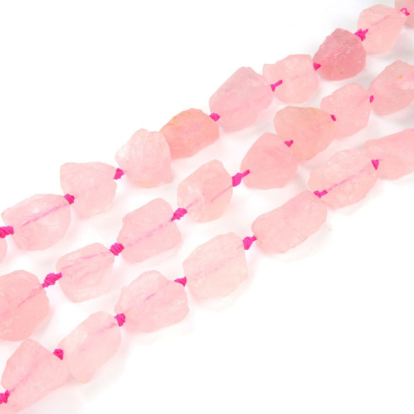 Natural Raw Pink Rose Quartz Gemstone Beads, Large Drilled Rough Nugget Stone,15 Inch GA-C8