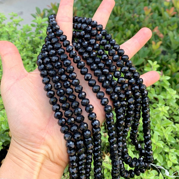 140pcs Creative Club Faceted Rondelle Crystal Glass Beads, Jet Black, 8x6mm, Hole ID 1.1mm, CCR823