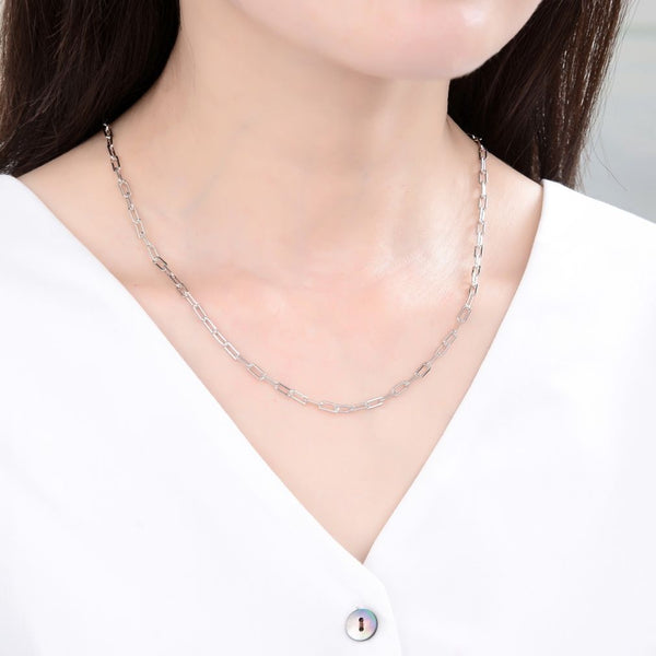 1pc 925 Sterling Silver Paperclip Cable Link Chain Necklace, Tarnish Resistant Rhodium Plated, 3mm, Thick Strong, Length Selections: 18/20/22/24/26 inch