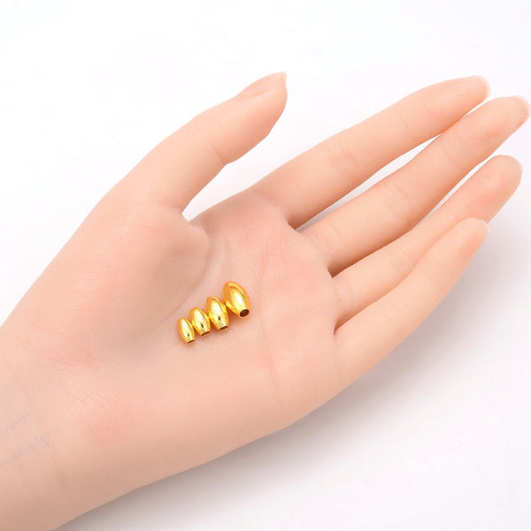 500pcs Tarnish Resistant Oval Beads, 18K Yellow Gold Plated Brass, Size Selections: 7x4mm, 8x5mm, 10x6mm, 12x7mm