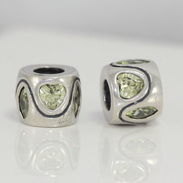 1pc Real 925 Sterling Silver Heart Bead, August Birthstone Charm Cubic Zirconia CZ Green Peridot Gemstone, Compatible with Pandora all Other Charm Bracelets, EC621