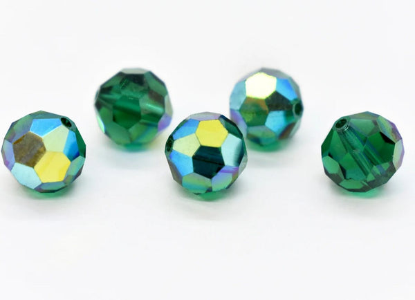 25pcs Adabele Austrian Faceted Round Crystal Beads #5000, Emerald Green AB, Size Selections: 6mm/8mm