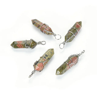 4pcs Natural Unakite Gemstone Pendants, 38mm Loose Bullet Point Stone Drops, G2P-E7