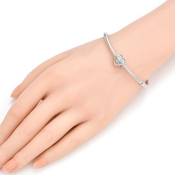 1pc Real 925 Sterling Silver Best Love Golden Heart Bead Charm, Compatible with Pandora All Other Charm Bracelet, EC4-B12