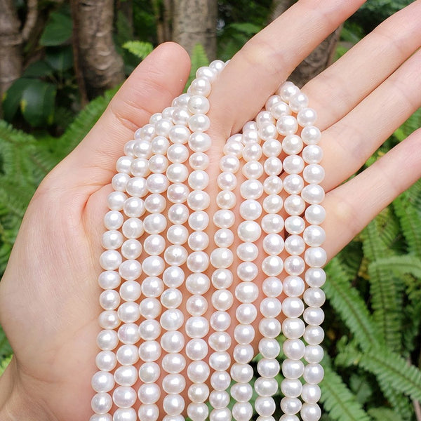 Adabele Natural AAA Grade Round Pearl Beads, White Cultured Freshwater Pearls, 6-7mm, 1 Strand/14 Inch, FPA-67