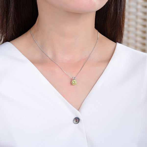 925 Sterling Silver August Birthstone Solitaire Necklace, 8mm/2 Carat Green Peridot Cubic Zirconia CZ, Length Selections: 16 inch/18 inch