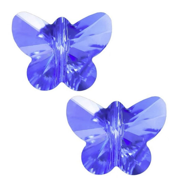 20pcs Creative Club Butterfly Crystal Glass Beads #5754, Center Drilled, September Sapphire Blue Birthstone, 10mm, Hole ID 1mm, CCBF-13