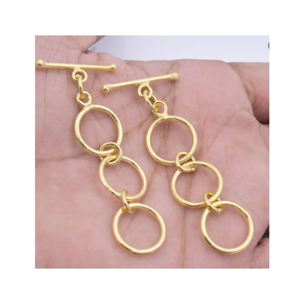 1 Set 925 Sterling Silver Adjustable 3-Ring Toggle Clasps, Real 18K Yellow Gold Plated, SS375-2