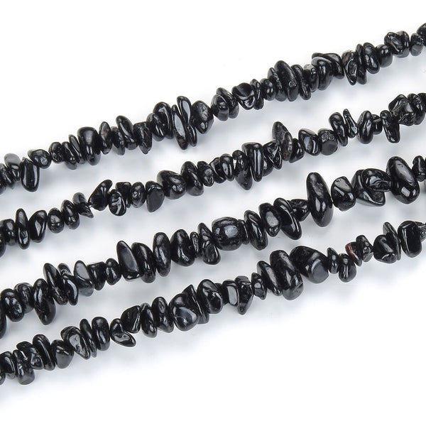 Natural Black Tourmaline Gemstone Chip Beads, Free Form, 5mm-8mm, Hole ID 1mm, 1 Strand/31 Inch, GZ1-38
