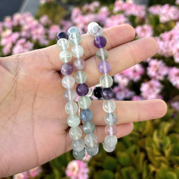 1 Strand Stretch Natural Multi-color Fluorite Beaded Gemstone Bracelet, 8mm Bead, Length Selections: 7 inch/7.5 inch/8 inch/8.5 inch