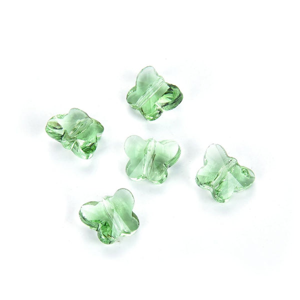 20pcs Creative Club Butterfly Crystal Glass Beads #5754, Center Drilled, August Peridot Green Birthstone, 10mm, Hole ID 1mm, CCBF-16