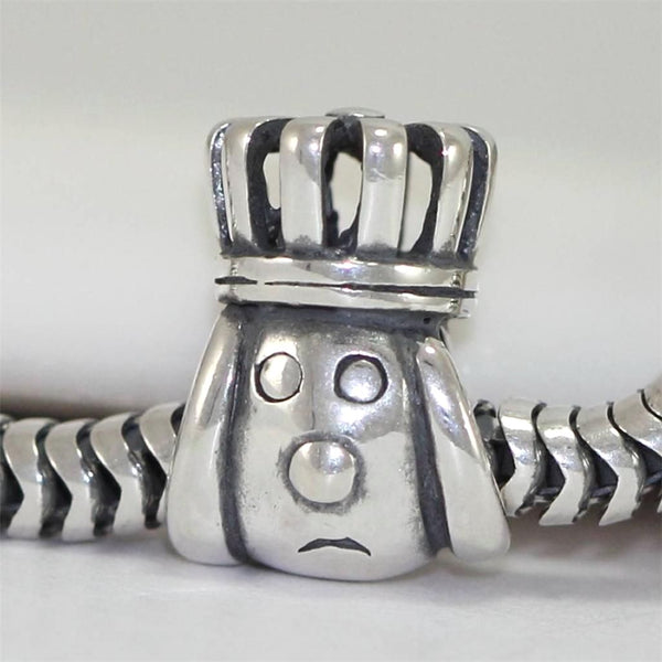 1pc Cute Real Solid Sterling Silver Dog Charm with Crown Bead, Compatible with Pandora All Other Charm Bracelets, EC378