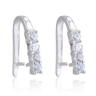 2pcs 925 Sterling Silver 15mm Pinch Bail, Pendant Clasp, Tarnish Resistant Rhodium Plated, Cubic Zirconia CZ, SS203-3