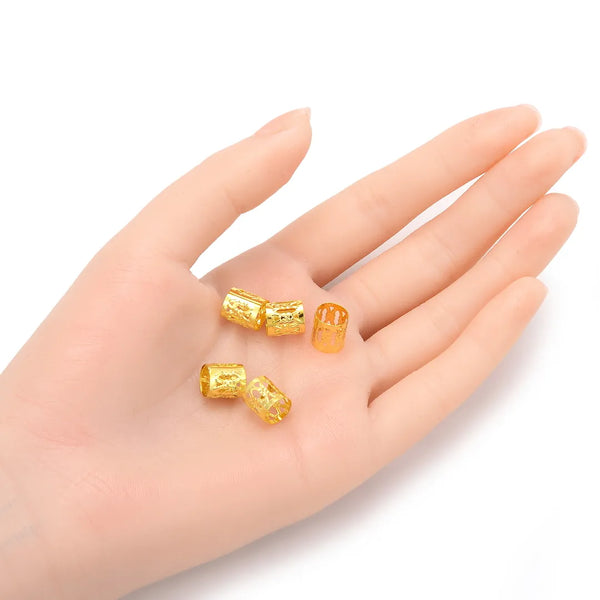 100pcs Large Hole Filigree Tube Beads, 18K Yellow Gold Plated Brass, 9x8mm, Hole ID 7.5mm, CF215-G