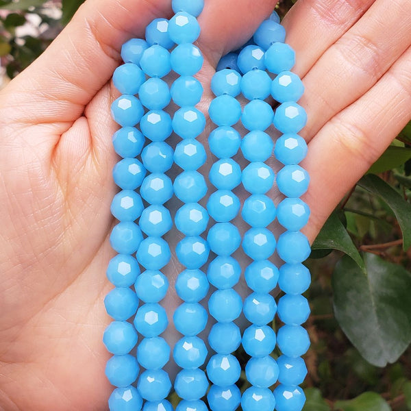 140pcs Creative Club Faceted Round Crystal Glass Beads, Blue Turquoise Opal, 8mm, Hole ID 1mm, CC2R831