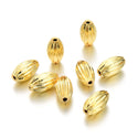 50pcs Tarnish Resistant Corrugated Oval Beads, 18K Yellow Gold Plated Brass, Size Selections: 7x4mm, 10x6mm, 12x8mm