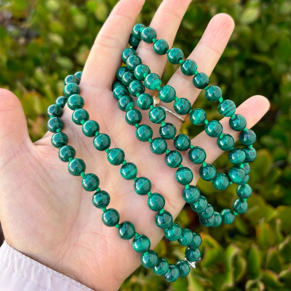 Adabele Premium 108 Mala Bead Tassel Necklace, 8mm Natural Green Malachite Gemstone, Buddhist Japa Prayer Beaded Jewelry RGN23