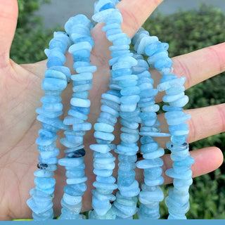 Natural Blue Aquamarine Gemstone Flat Coin Chip Beads, Irregular, 7mm-10mm, Hole ID 1mm, 15 Inch/1 Strand, GZ7-6