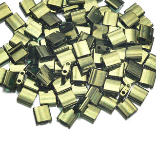 10g Miyuki Full Tila Square Seed Beads 5x5mm, Luster Olive Green (TL-306)