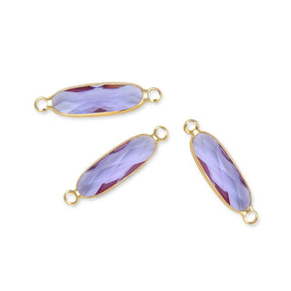 10pcs Grade A June Alexandrite Purple Rectangle Bar Birthstone Links, 18K Yellow Gold Plated Brass, 21x7mm, CCP9-G6
