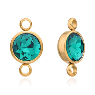 10pcs Grade A May Emerald Green Birthstone Links, 18K Yellow Gold Plated Stainless Steel, Tarnish Resistant, 10mm, CCP37-5