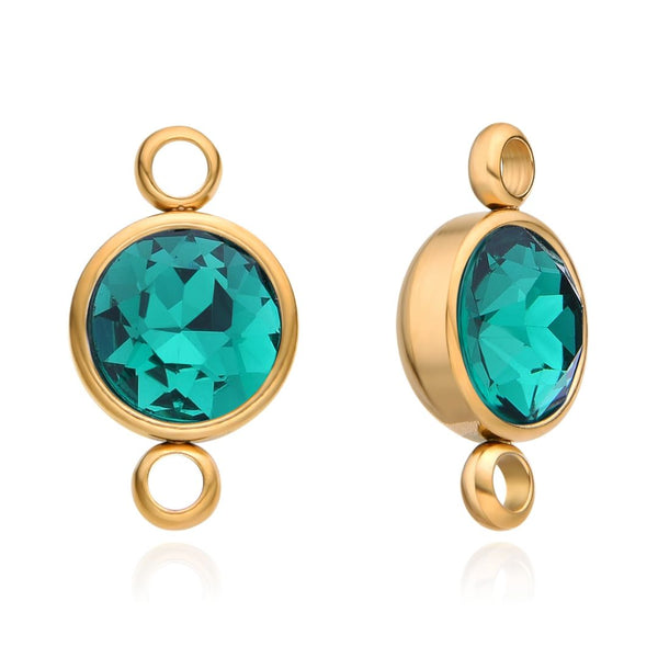 10pcs Grade A May Emerald Green Birthstone Links, 18K Yellow Gold Plated Stainless Steel, Tarnish Resistant, 10mm, CCP37-5