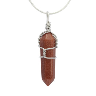1pc Brown Goldstone Sandstone Gemstone Pendant Necklace, 18 Inch Surgical Stainless Steel Chain, GGP-E5