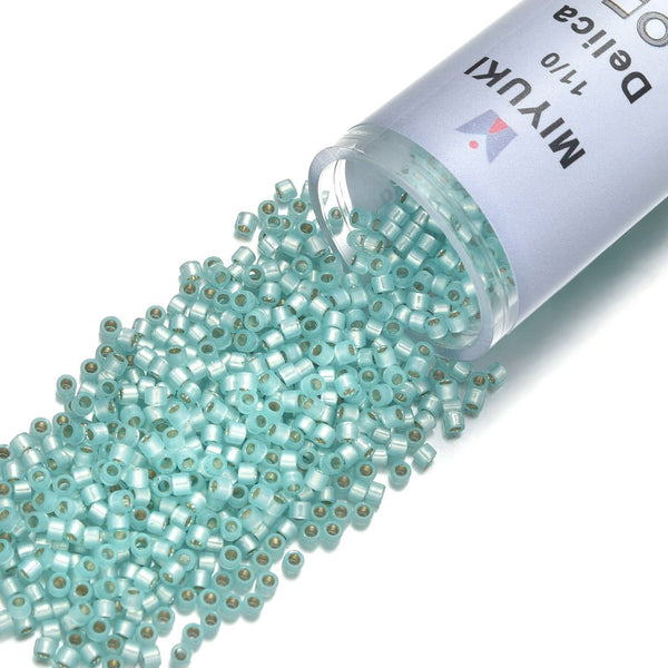 7.5g Miyuki Delica 11/0 Seed Beads, Silver-Lined Light Aqua Green DB626