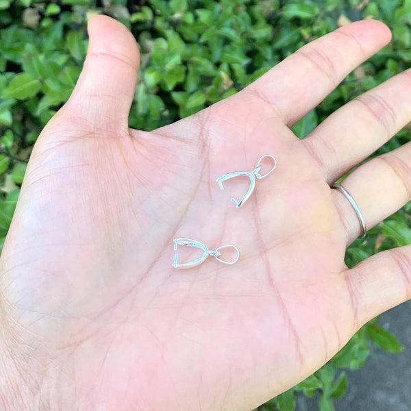50pcs Pendant Clasp Pinch Bail Clip, Sterling Silver Plated Brass, Size Selections: 15mm/18mm/20mm