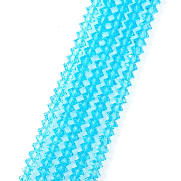 200pcs Creative Club Faceted Flat Bicone Rondelle Crystal Glass Beads #5305, Aquamarine blue, 6x4mm Small, Hole ID 1mm, CC3R610