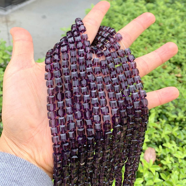 100pcs Creative Club Faceted Cube Crystal Glass Beads, Amethyst, 6mm, Hole ID 1mm, CCC627