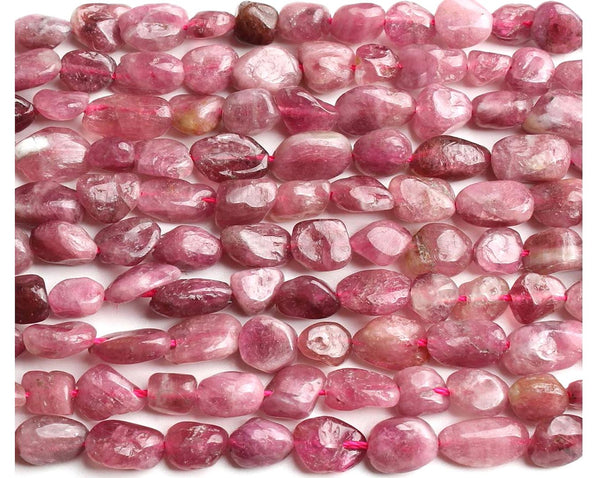 Natural Pink Tourmaline Gemstone Oval Tumbled Pebble Beads, Irregular, 7mm to 10mm, Hole ID 1mm, 15 Inch/1 Strand, GZ12-32