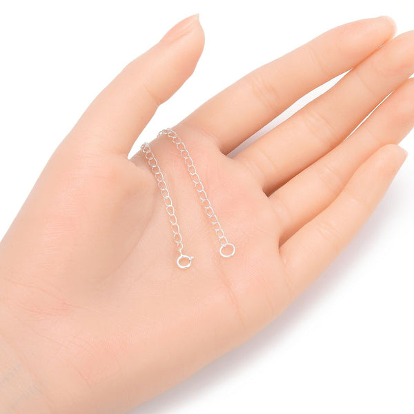 2pcs 925 Sterling Silver Chain Extender with Clasp, Cable Chain Extension, Length Selections: 2 inch/3 inch/4 inch/5 inch/6 inch