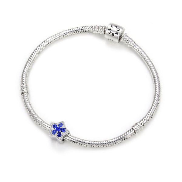 1pc 925 Sterling Silver Star Charm September Birthstone Bead Charm, Blue Sapphire Cubic Zirconia CZ, 10x9.5mm, Hole ID 4.5mm, EC1-K9
