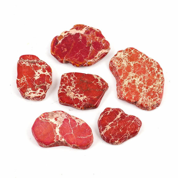 5pcs Natural Grade A Lucky Red Impression Aqua Terra Jasper Beads, Large Flat Slab Gemstone Beads, Smooth Free Form, 15-45mm, Hole ID 1mm, GX10