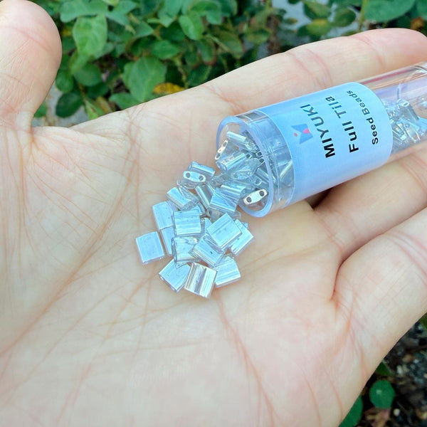 10g Miyuki Full Tila Square Seed Beads 5x5mm, Luster Light Grey (TL-1881)