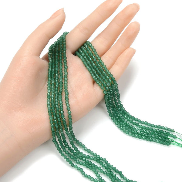 Natural Green Malaysia Jade Gemstone Faceted Round Beads, 3mm/Small Tiny, Hole ID 0.8mm, 2 Strands/26 Inch Total, GH3R-26