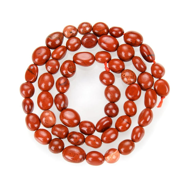 Natural Red Jasper Gemstone Oval Tumbled Pebble Beads, Irregular, 8mm to 11mm, Hole ID 1mm, 15 Inch/1 Strand, GZ12-60