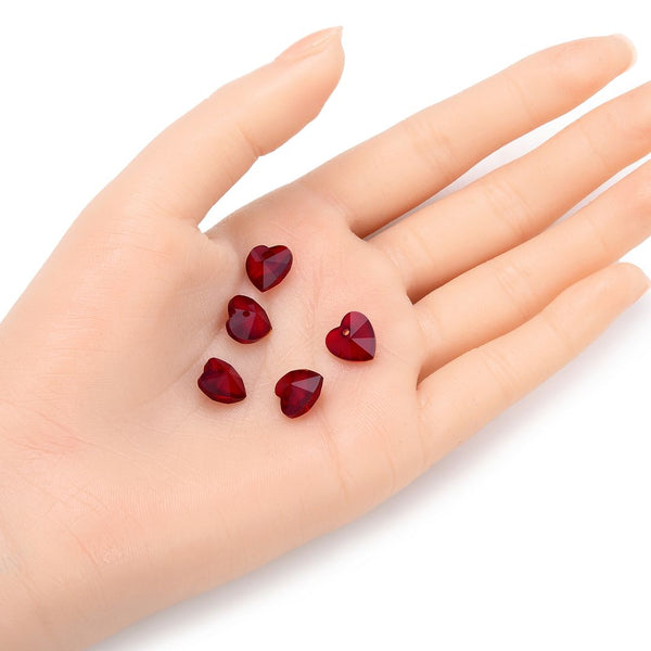 20pcs Top Drilled Valentine Heart Drop Crystal Beads, January Red Birthstone Beads, 10mm, Hole ID 1mm, BB15-1