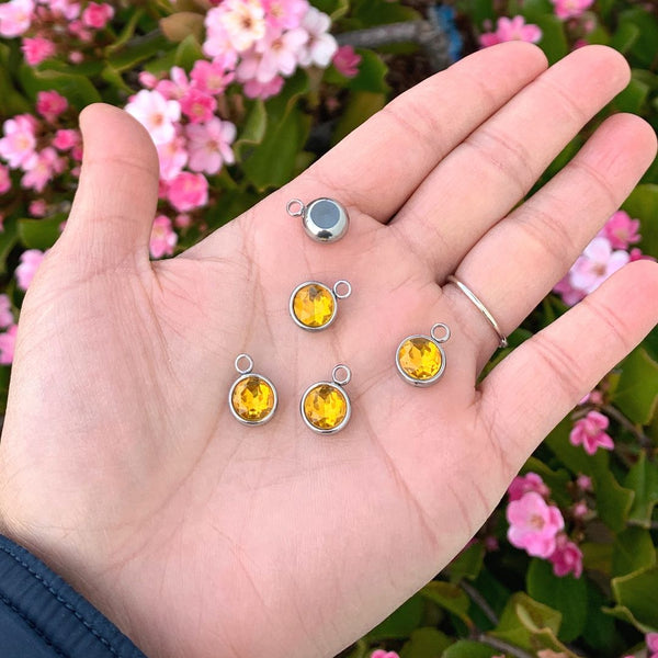 10pcs Grade A November Topaz Yellow Birthstone Charm Drops, Stainless Steel, Tarnish Resistant, 10mm, CCP30-11
