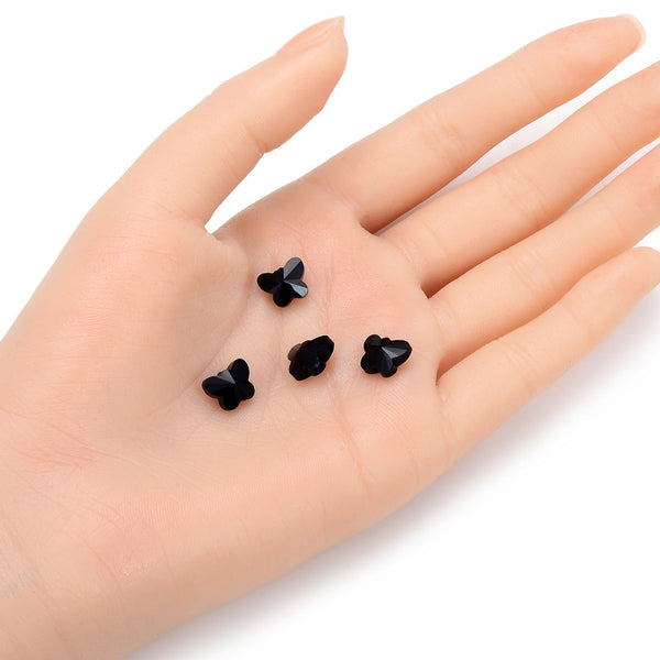 20pcs Creative Club Butterfly Crystal Glass Beads #5754, Center Drilled, Jet Black, 10mm, Hole ID 1mm, CCBF-23