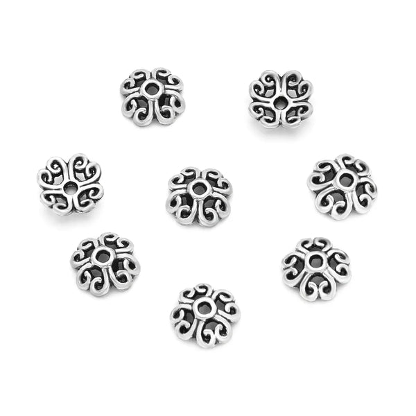 200pcs Filigree Heart Petal Bead Caps, 6mm Small Bead End Caps, Antique Silver, MC-AB17