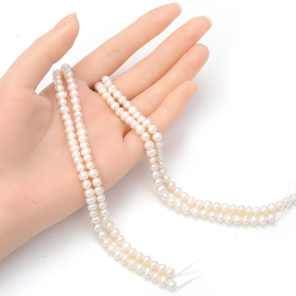 Adabele Natural AA Grade Potato Round Pearl Beads, White Cultured Freshwater Pearls, 4 - 5mm, 1 Strand/14 Inch, FP1-45