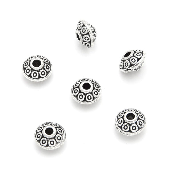 200pcs Small Flower Saucer Rondelle Beads, Antique Silver, 6.6mm, Hole 1.8mm, MC-S4