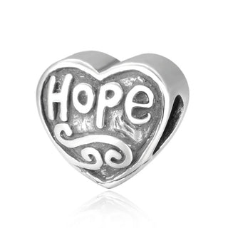 Real 925 Sterling Silver Heart Shaped Hope Religious Bead Charm