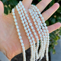 14 Inch Natural AA+ Grade High Luster Teardrop Oval Rice Pearl Beads, White Cultured Freshwater Pearls, 5-6mm, Hole ID 0.7mm, PB3-56