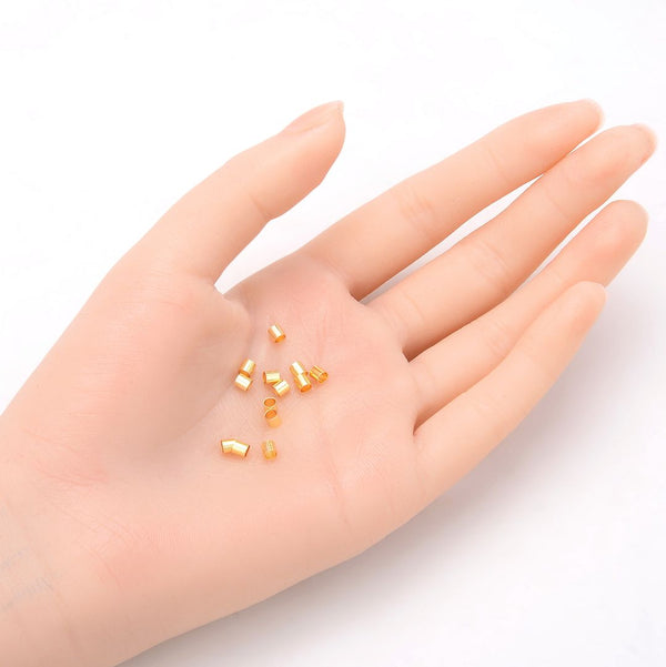 100pcs Tarnish Resistant Small Tiny Crimp Tubes, 18K Yellow Gold Plated Brass, Size Selections: 2x2mm, 3x3mm