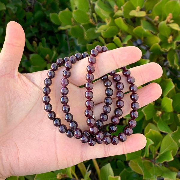 1 Strand Stretch Natural Dark Red Garnet Beaded Gemstone Bracelet, 6mm Beads, Length Selections: 7 inch/7.5 inch/8 inch
