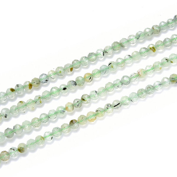 Natural Green Prehnite Gemstone Tiny Small Faceted Round Beads, 3mm, Hole ID 0.6mm, 15 Inch/1 Strand, GK3-12