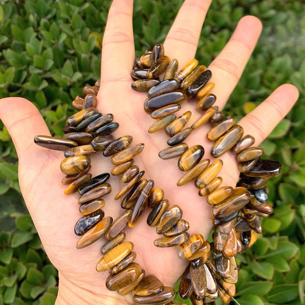 Natural Golden Yellow Tigers Eye Gemstone Stick Point Beads, Irregular, 7mm-23mm Long, Hole ID 1mm 1 Strand/15 Inch, GZ5-11